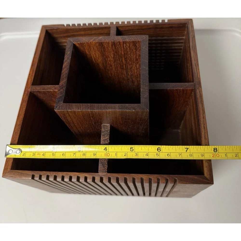 Crate And Barrel Summer Mid-Century Modern Style Shesham Cutlery Caddy Patio